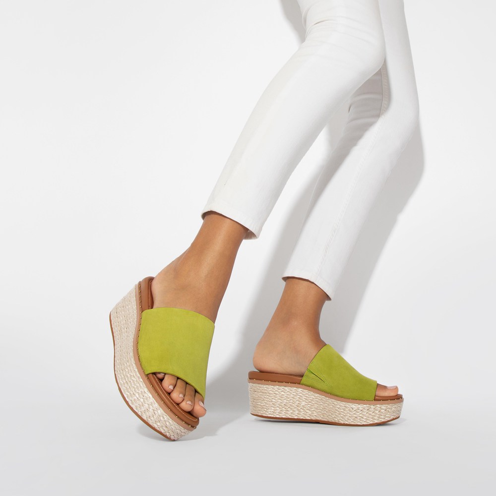 Fitflop Womens Wedge - Eloise Espadrille Suede Slides - Green - 984-FROPGV